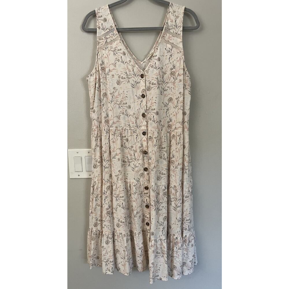 Caslon Floral Midi Dress Button Front Cottage Core Prairie Sz XL Linen Blend